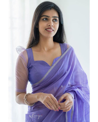 Graceful Lavender Cotton Saree With Matching Border Design - Ultimate Festive Attir