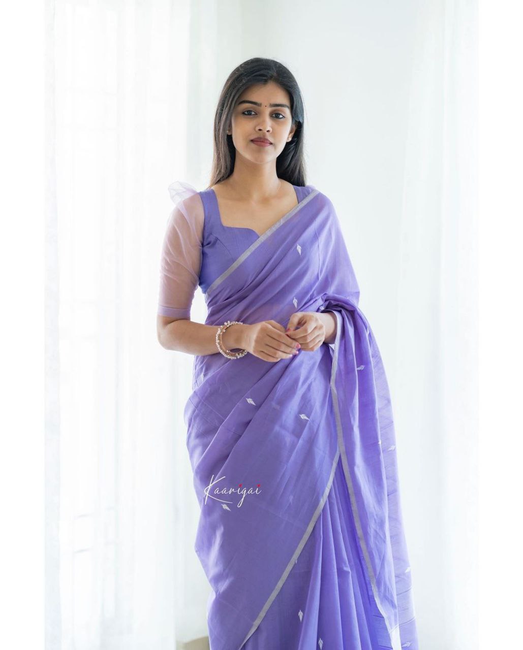 Graceful Lavender Cotton Saree With Matching Border Design - Ultimate Festive Attir