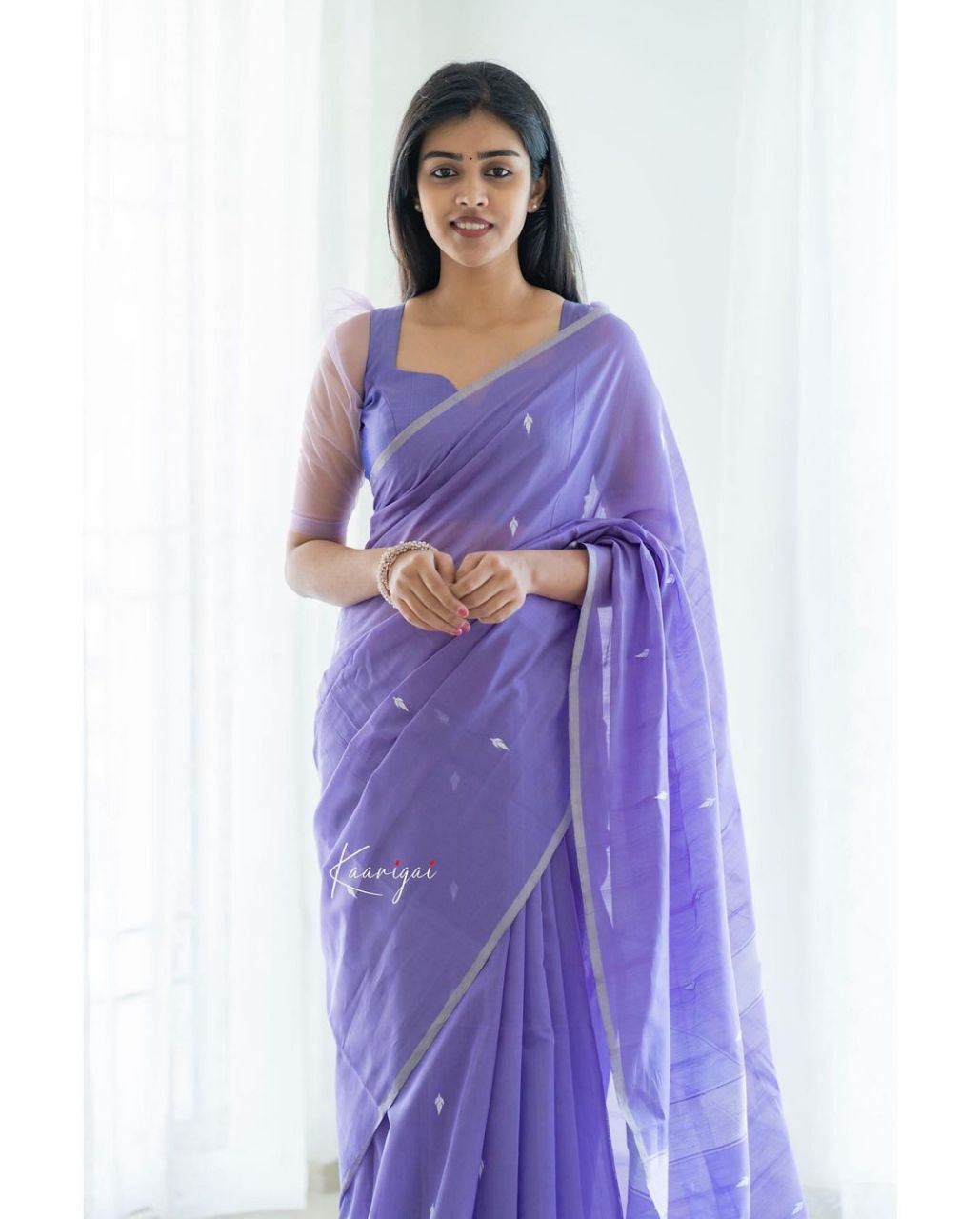 Graceful Lavender Cotton Saree With Matching Border Design - Ultimate Festive Attir