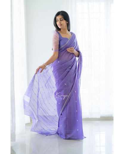 Graceful Lavender Cotton Saree With Matching Border Design - Ultimate Festive Attir