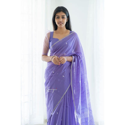 Graceful Lavender Cotton Saree With Matching Border Design - Ultimate Festive Attir