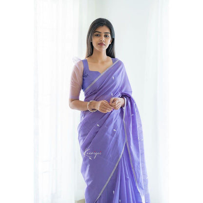 Graceful Lavender Cotton Saree With Matching Border Design - Ultimate Festive Attir