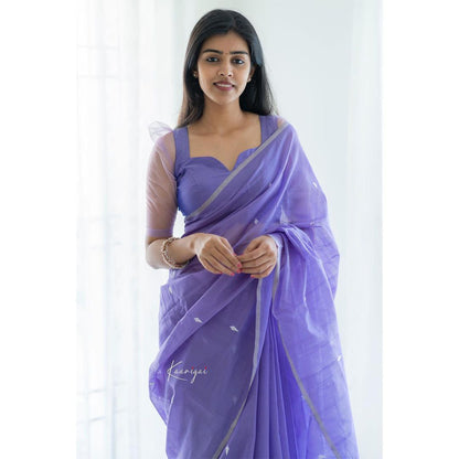 Graceful Lavender Cotton Saree With Matching Border Design - Ultimate Festive Attir