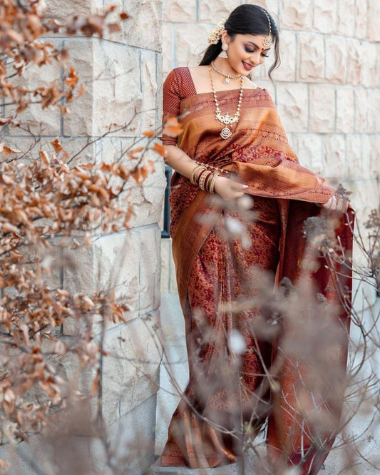 Maroon Soft Silk Kanjivaram Saree with Matching Border for Festive Look