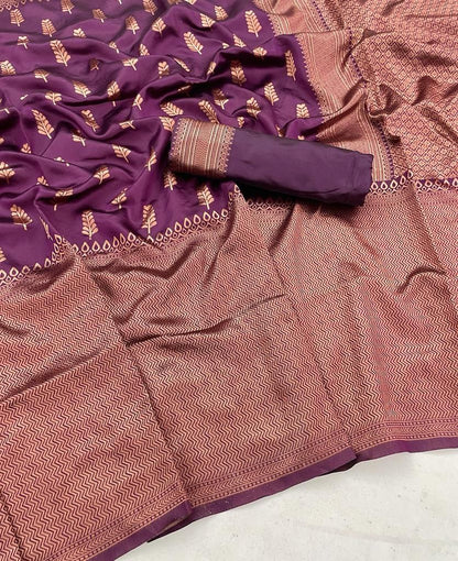 Wine Color Soft Silk Kanjivaram Saree with Matching Border – Elegant Traditional Wear