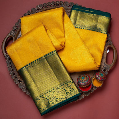 Premium Yellow Soft Silk Kanjivaram Saree with Vibrant Matching Border Appeal