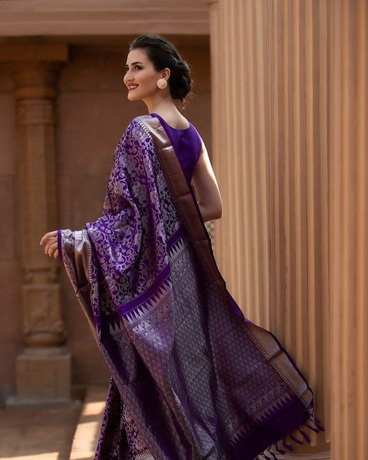 Premium Purple Kanjivaram Saree with Matching Border – Perfect for Festivities