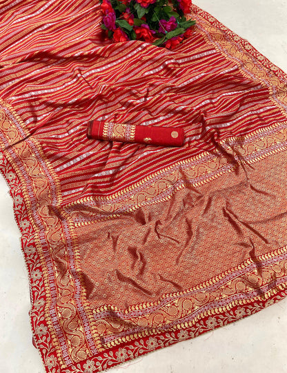 Charming Red Kanjivaram Silk Saree with Bold Matching Border - Perfect Festivity