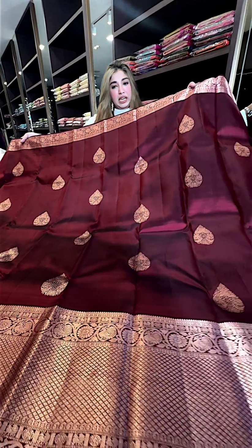 Red Dates New Design Soft Banarasi Silk Saree with Golden Zari Work